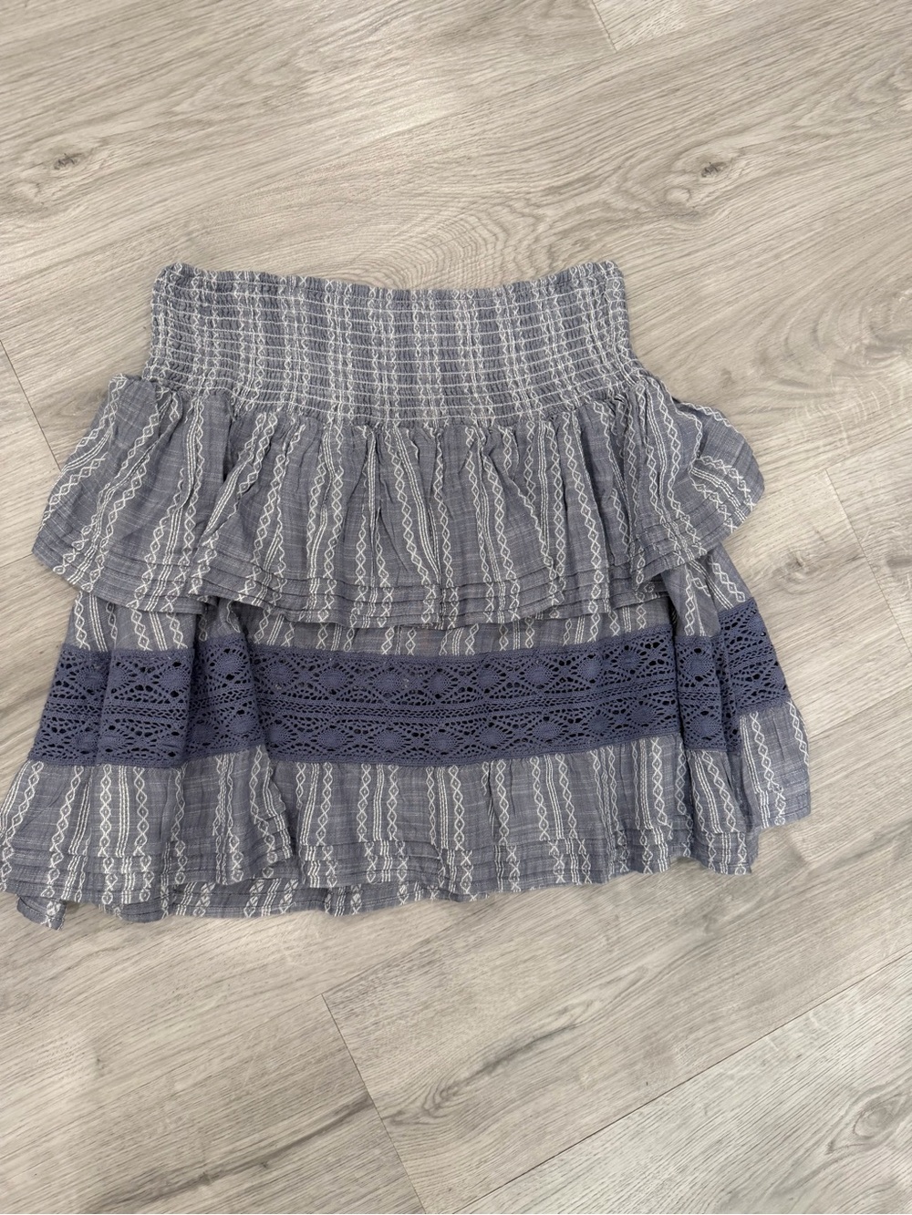 Elan Blue & Navy Tiered Lace-Trim Mini Skirt